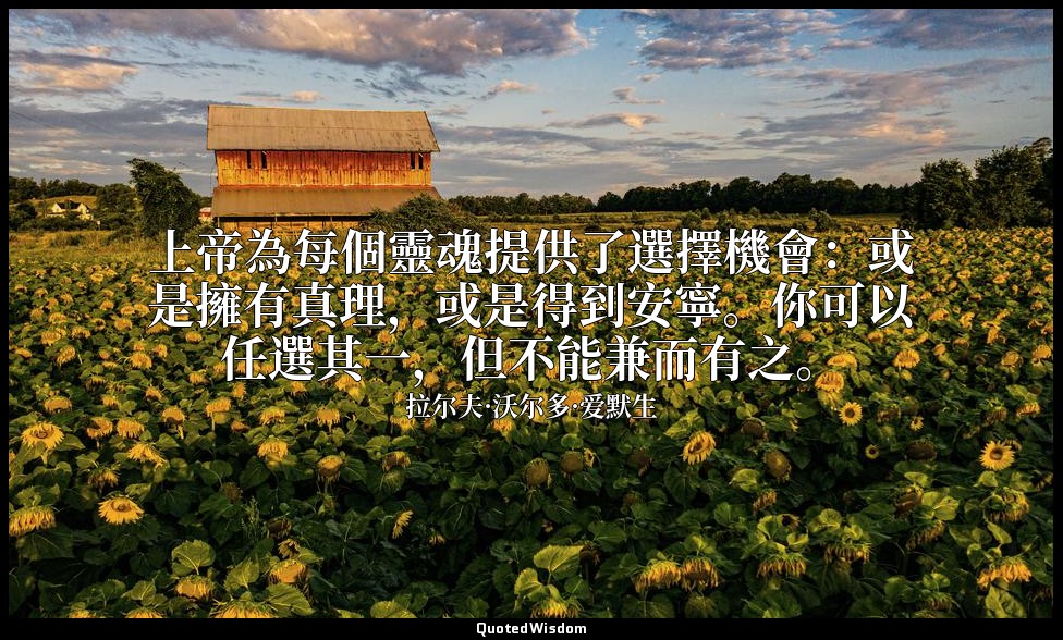上帝為每個靈魂提供了選擇機會：或是擁有真理，或是得到安寧。你可以任選其一，但不能兼而有之。 — 拉尔夫·沃尔多·爱默生