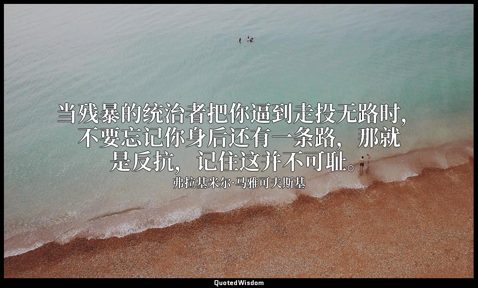 当残暴的统治者把你逼到走投无路时，不要忘记你身后还有一条路，那就是反抗，记住这并不可耻。 — 弗拉基米尔·马雅可夫斯基
