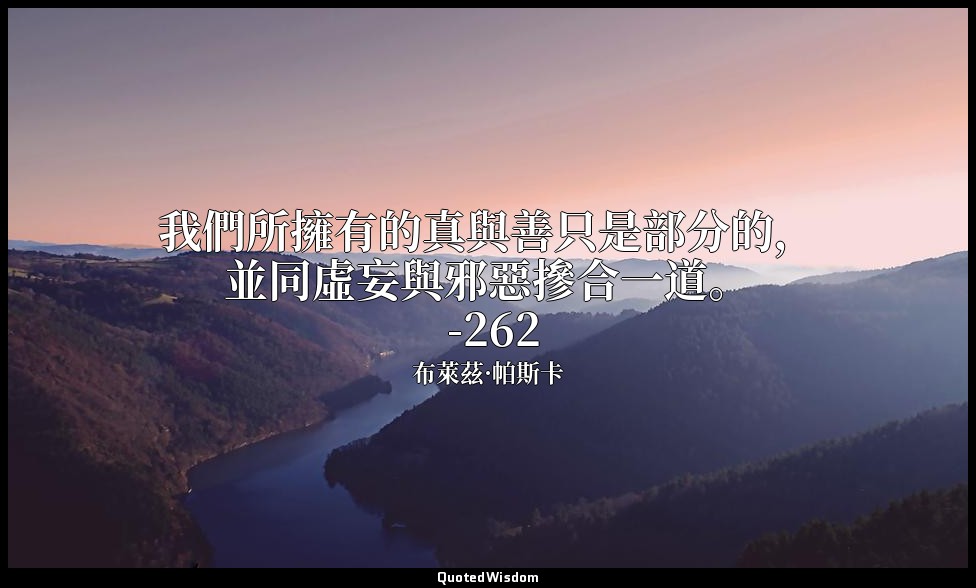 我們所擁有的真與善只是部分的，並同虛妄與邪惡摻合一道。 -262 — 布萊茲·帕斯卡