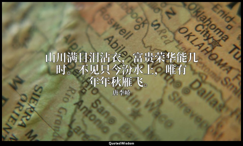 山川满目泪沾衣，富贵荣华能几时。不见只今汾水上，唯有年年秋雁飞。 — 唐李峤
