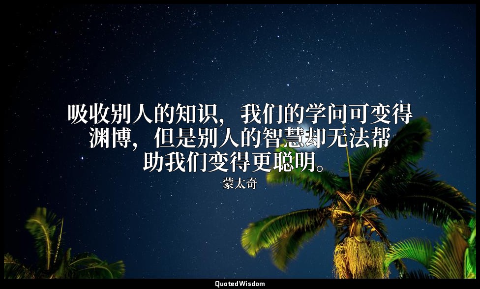 吸收别人的知识，我们的学问可变得渊博，但是别人的智慧却无法帮助我们变得更聪明。 — 蒙太奇