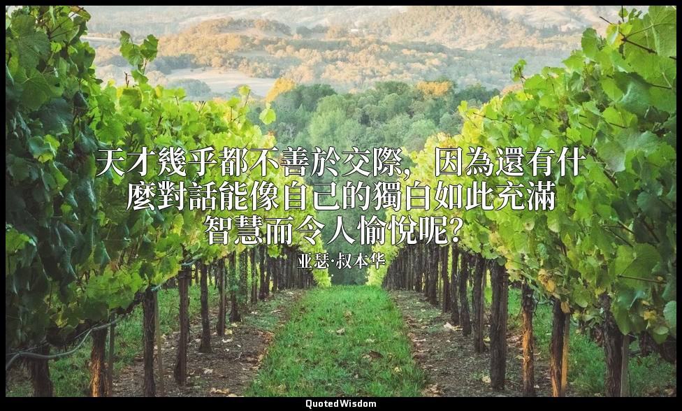 天才幾乎都不善於交際，因為還有什麼對話能像自己的獨白如此充滿智慧而令人愉悅呢？ — 亚瑟·叔本华