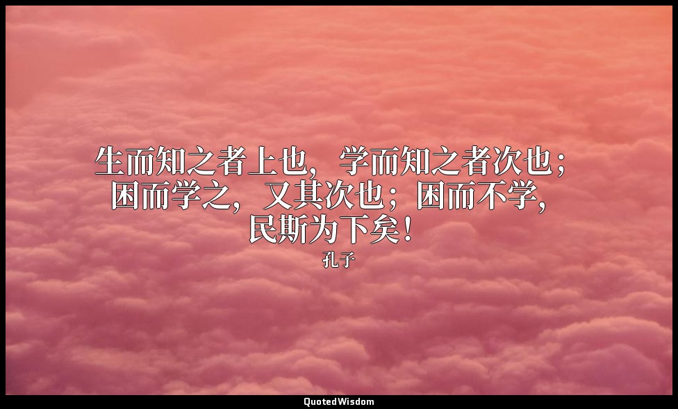 生而知之者上也，学而知之者次也；困而学之，又其次也；困而不学，民斯为下矣！ — 孔子