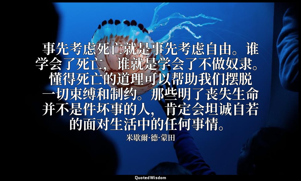 事先考虑死亡就是事先考虑自由。谁学会了死亡，谁就是学会了不做奴隶。懂得死亡的道理可以帮助我们摆脱一切束缚和制约。那些明了丧失生命并不是件坏事的人，肯定会坦诚自若 — 米歇爾·德·蒙田