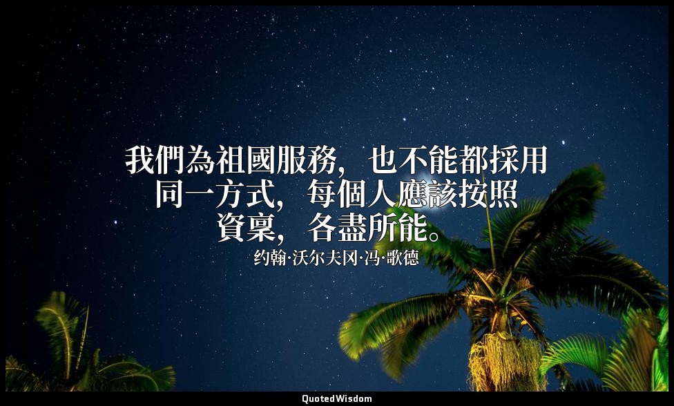 我們為祖國服務，也不能都採用同一方式，每個人應該按照資稟，各盡所能。 — 约翰·沃尔夫冈·冯·歌德