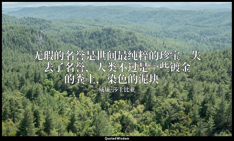 无瑕的名誉是世间最纯粹的珍宝。失去了名誉，人类不过是一些镀金的粪土，染色的泥块。 — 威廉·莎士比亚