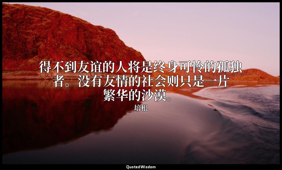 得不到友谊的人将是终身可怜的孤独者。没有友情的社会则只是一片繁华的沙漠。 — 培根