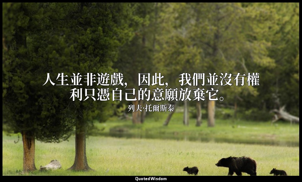 人生並非遊戲，因此，我們並沒有權利只憑自己的意願放棄它。 — 列夫·托爾斯泰