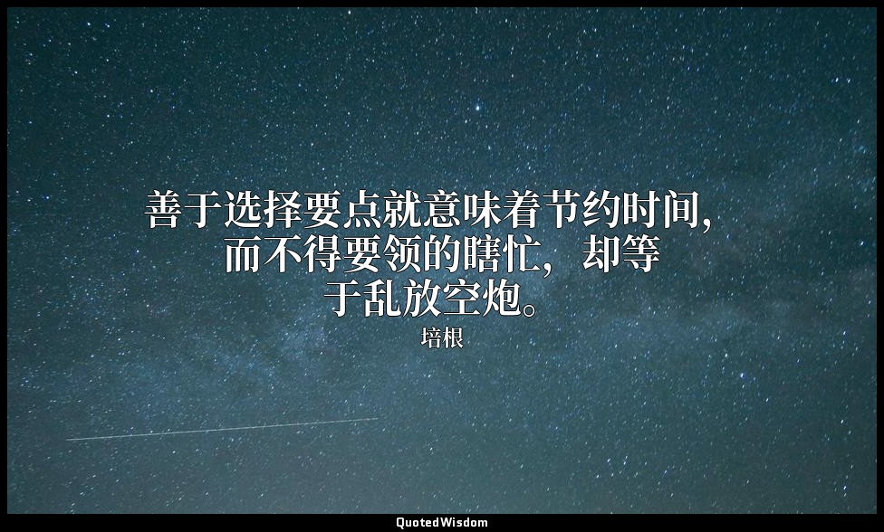 善于选择要点就意味着节约时间，而不得要领的瞎忙，却等于乱放空炮。 — 培根