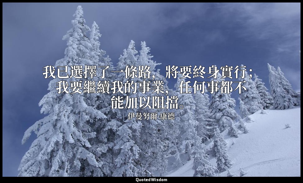 我已選擇了一條路，將要終身實行；我要繼續我的事業，任何事都不能加以阻擋。 — 伊曼努爾·康德