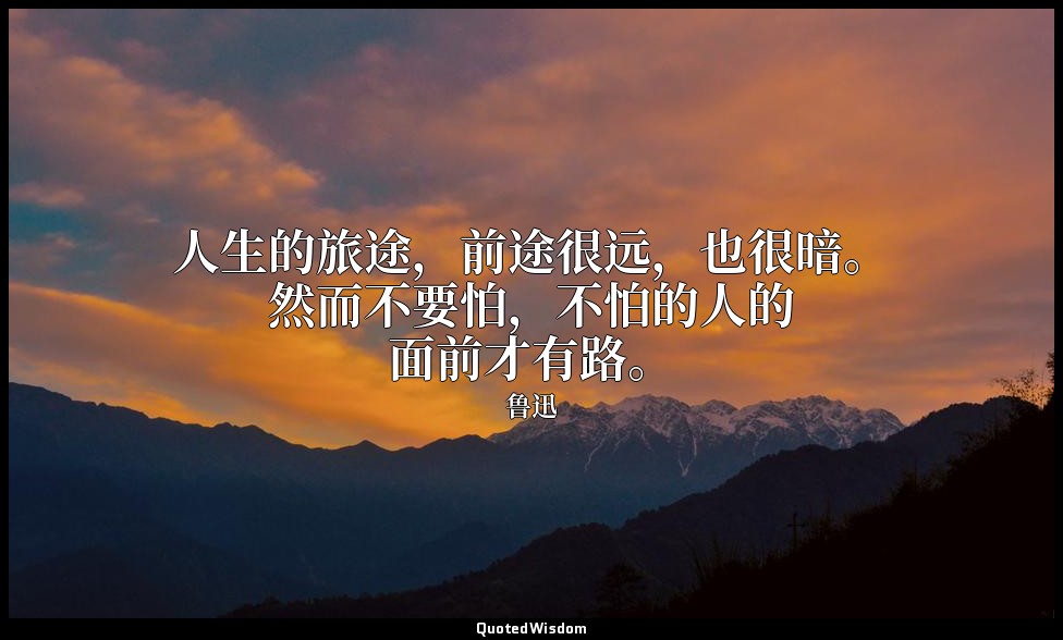 人生的旅途，前途很远，也很暗。然而不要怕，不怕的人的面前才有路。 — 鲁迅