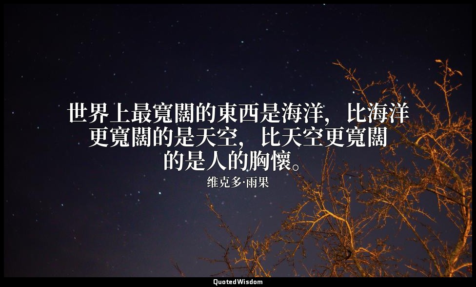 世界上最寬闊的東西是海洋，比海洋更寬闊的是天空，比天空更寬闊的是人的胸懷。 — 维克多·雨果