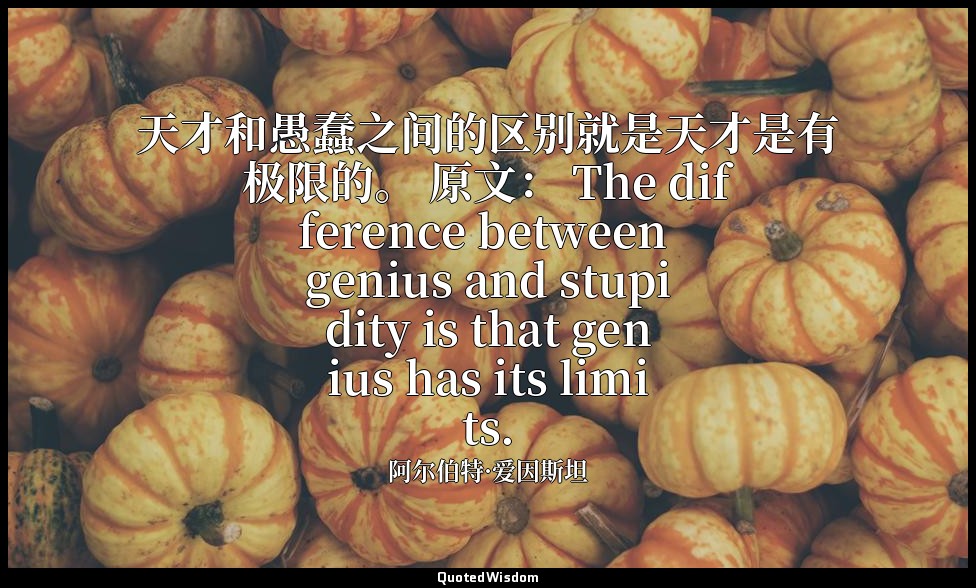 天才和愚蠢之间的区别就是天才是有极限的。 原文： The difference between genius and stupidity is that gen — 阿尔伯特·爱因斯坦