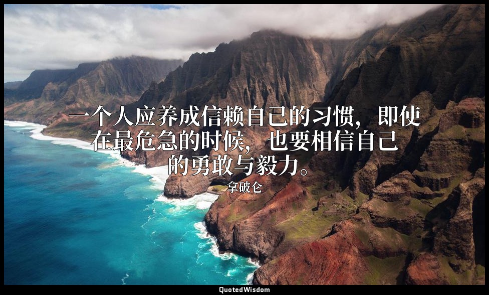 一个人应养成信赖自己的习惯，即使在最危急的时候，也要相信自己的勇敢与毅力。 — 拿破仑