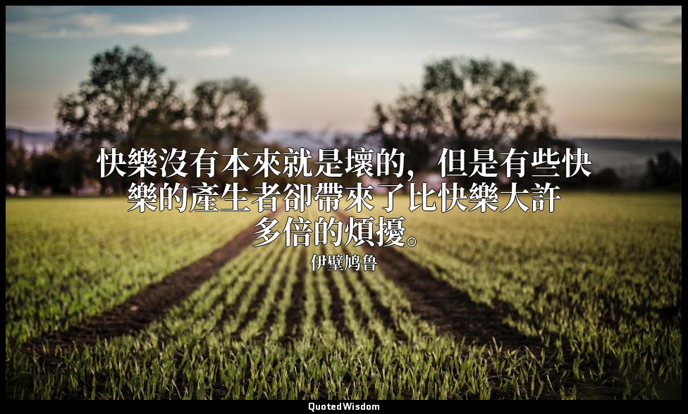 快樂沒有本來就是壞的，但是有些快樂的產生者卻帶來了比快樂大許多倍的煩擾。 — 伊壁鸠鲁