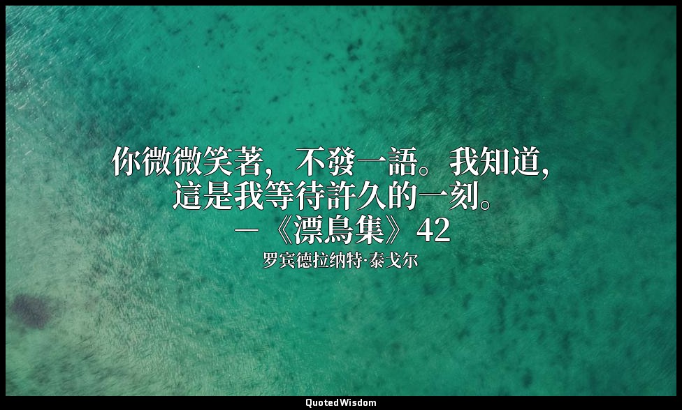 你微微笑著，不發一語。我知道，這是我等待許久的一刻。－《漂鳥集》42 — 罗宾德拉纳特·泰戈尔