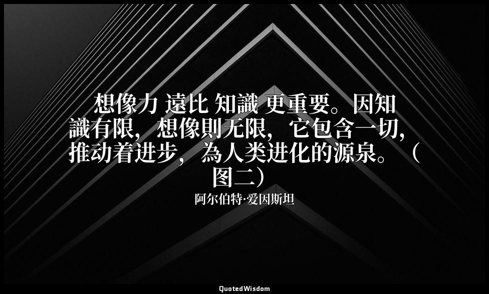 想像力 遠比 知識 更重要。因知識有限，想像則无限，它包含一切，推动着进步，為人类进化的源泉。（图二） — 阿尔伯特·爱因斯坦