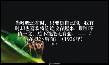 当呼吸还在时，只要是自己的，我有时却也喜欢将陈迹收存起来，明知不值一文，总不能绝无眷恋。 ——《写在<坟>后面》（1926年） — 魯迅