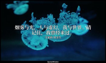 烟雾与光，人与虚幻，我与世界。请记住，我曾经来过。 — 艾蜜莉·狄金生