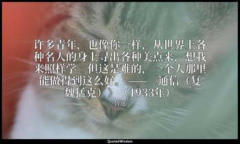 许多青年，也像你一样，从世界上各种名人的身上寻出各种美点来，想我来照样学。但这是难的，一个人那里能做得到这么好。 ——《通信（复魏猛克）》（1933年） — 魯迅
