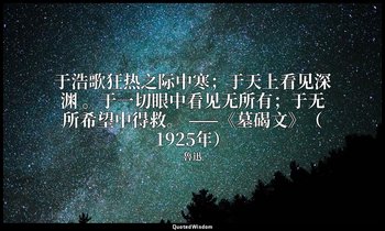 于浩歌狂热之际中寒；于天上看见深渊 。于一切眼中看见无所有；于无所希望中得救。 ——《墓碣文》（1925年） — 魯迅