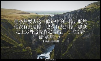 他必然要去这三條路中的一條；既然他沒有去這條，也沒有去那條，那麼走上另外這條肯定沒錯。（《雷蒙·德·塞邦》） — 米歇爾·德·蒙田
