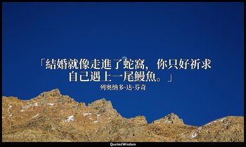 「結婚就像走進了蛇窩，你只好祈求自己遇上一尾鰻魚。」 — 列奥纳多·达·芬奇