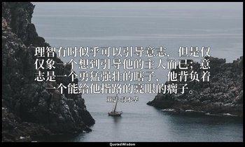 理智有时似乎可以引导意志，但是仅仅象一个想到引导他的主人而已；意志是一个勇猛强壮的瞎子，他背负着一个能给他指路的亮眼的瘸子。 — 亚瑟·叔本华