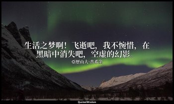 生活之梦啊！飞逝吧，我不惋惜，在黑暗中消失吧，空虚的幻影。 — 亞歷山大·普希金