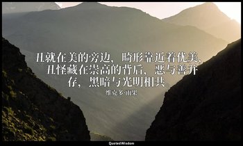 丑就在美的旁边，畸形靠近着优美，丑怪藏在崇高的背后，恶与善并存，黑暗与光明相共。 — 维克多·雨果