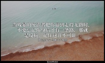 当残暴的统治者把你逼到走投无路时，不要忘记你身后还有一条路，那就是反抗，记住这并不可耻。 — 弗拉基米尔·马雅可夫斯基