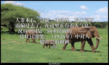 人非木石，岂能一味谈理，碍于情面而偏过去了，在这里正有着人气息。况且中国是一向重情面的。 ——《送灶日漫笔》（1926年）中对人情社会的讽刺 — 魯迅