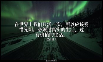 在世界上我们只活一次，所以应该爱惜光阴。必须过真实的生活，过有价值的生活。 — 巴甫洛夫