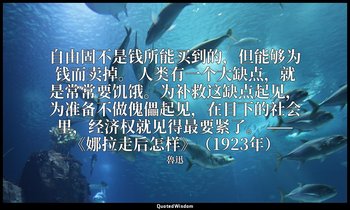 自由固不是钱所能买到的，但能够为钱而卖掉。 人类有一个大缺点，就是常常要饥饿。为补救这缺点起见，为准备不做傀儡起见，在目下的社会里，经济权就见得最要紧了。 —— — 魯迅