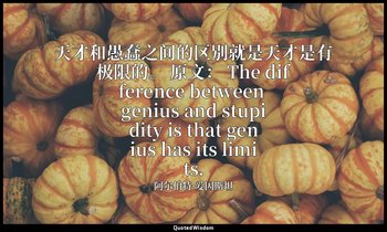 天才和愚蠢之间的区别就是天才是有极限的。 原文： The difference between genius and stupidity is that gen — 阿尔伯特·爱因斯坦