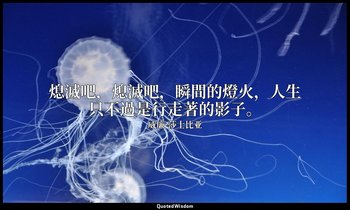 熄滅吧，熄滅吧，瞬間的燈火，人生只不過是行走著的影子。 — 威廉·莎士比亚