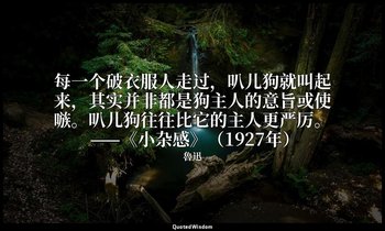 每一个破衣服人走过，叭儿狗就叫起来，其实并非都是狗主人的意旨或使嗾。叭儿狗往往比它的主人更严厉。 ——《小杂感》（1927年） — 魯迅