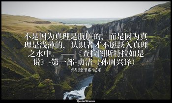 不是因为真理是肮脏的，而是因为真理是浅薄的，认识者才不愿跃入真理之水中。 ——《查拉图斯特拉如是说》-第一部-贞洁（孙周兴译） — 弗里德里希·尼采