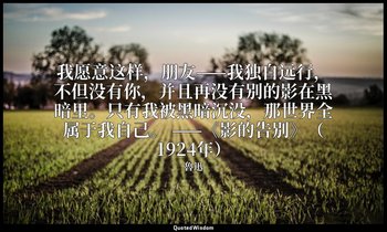 我愿意这样，朋友——我独自远行，不但没有你，并且再没有别的影在黑暗里。只有我被黑暗沉没，那世界全属于我自己。 ——《影的告别》（1924年） — 魯迅