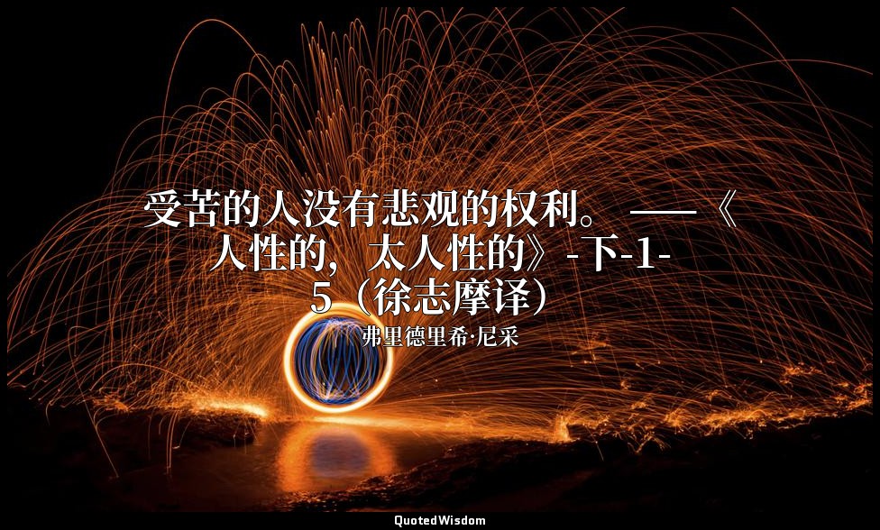 受苦的人没有悲观的权利。 ——《人性的，太人性的》-下-1-5（徐志摩译） — 弗里德里希·尼采