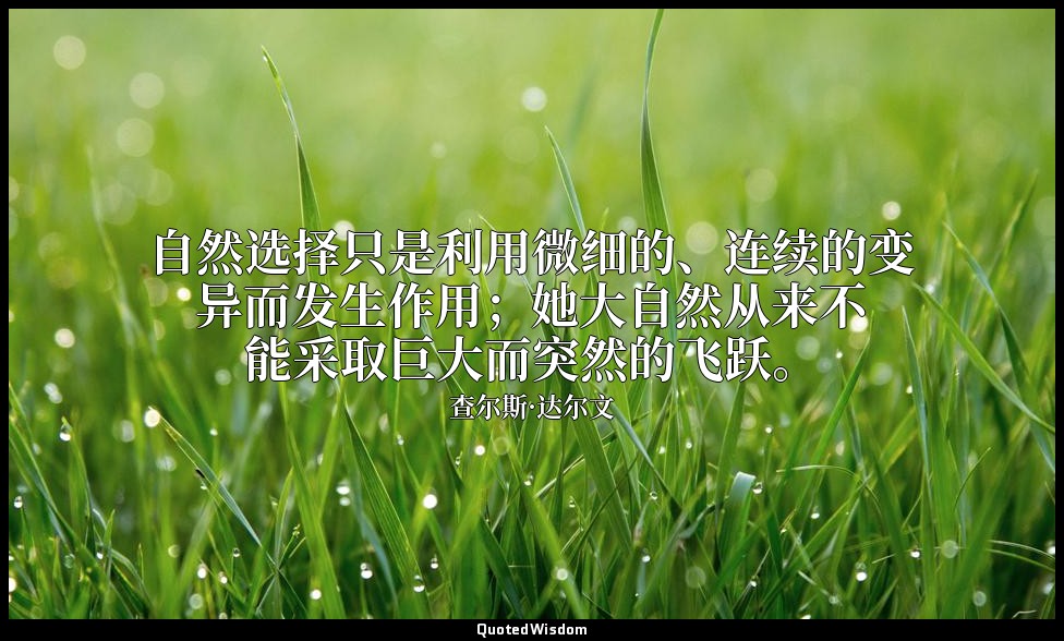 自然选择只是利用微细的、连续的变异而发生作用；她大自然从来不能采取巨大而突然的飞跃。 — 查尔斯·达尔文