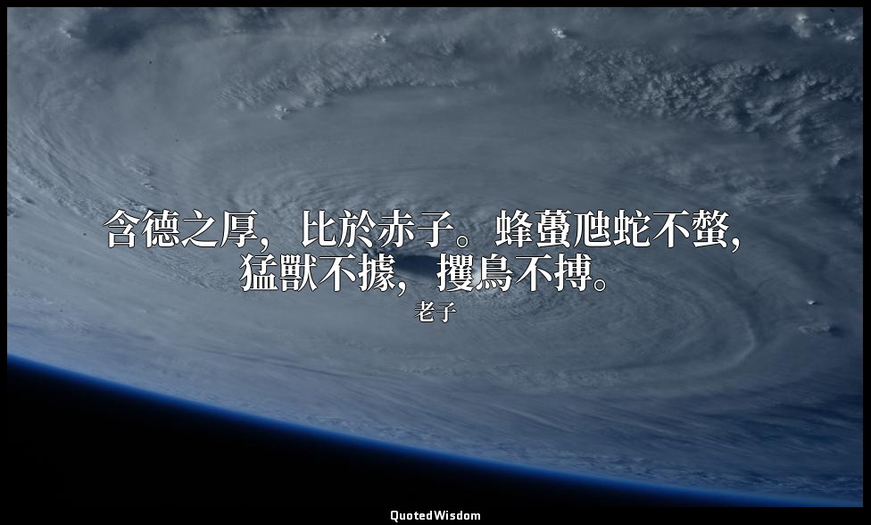 含德之厚，比於赤子。蜂蠆虺蛇不螫，猛獸不據，攫鳥不搏。 — 老子