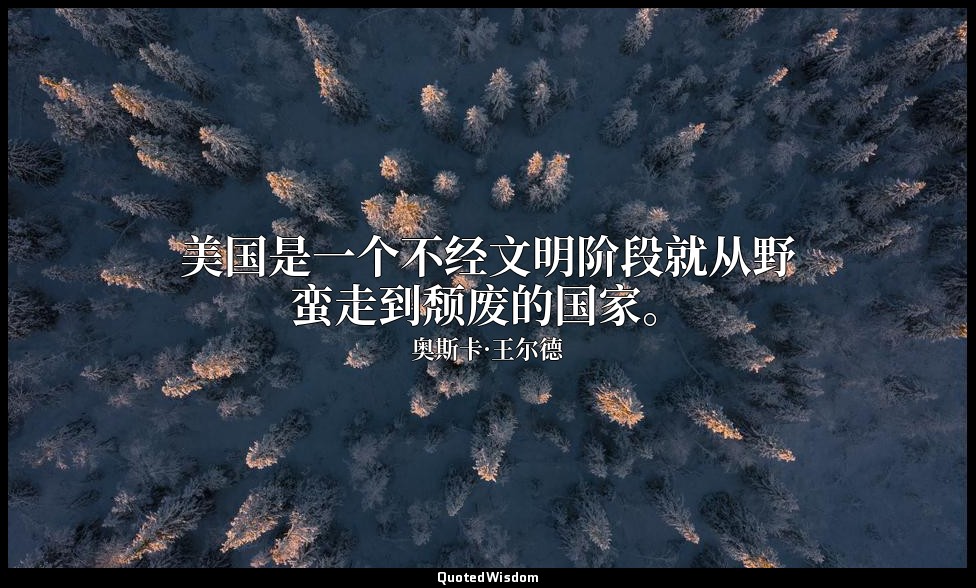 美国是一个不经文明阶段就从野蛮走到颓废的国家。 — 奥斯卡·王尔德