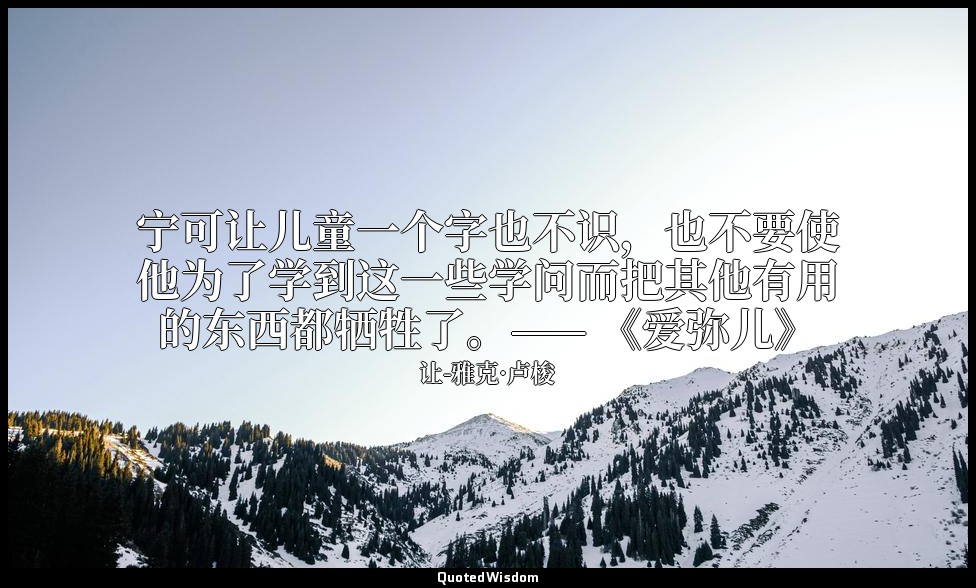 宁可让儿童一个字也不识，也不要使他为了学到这一些学问而把其他有用的东西都牺牲了。—— 《爱弥儿》 — 让-雅克·卢梭