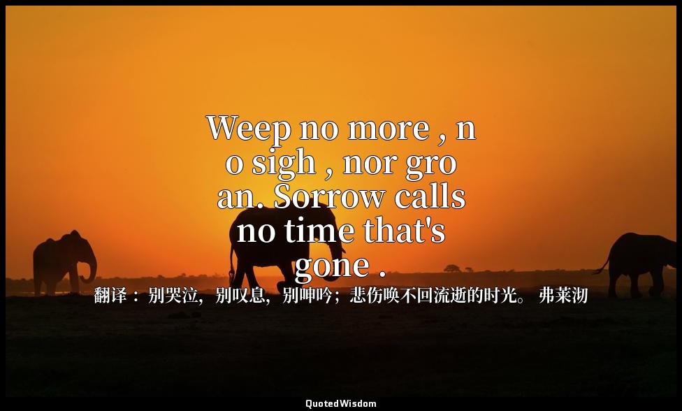 Weep no more , no sigh , nor groan. Sorrow calls no time that's gone . — 翻译 ：别哭泣，别叹息，别呻吟；悲伤唤不回流逝的时光。 弗莱沏